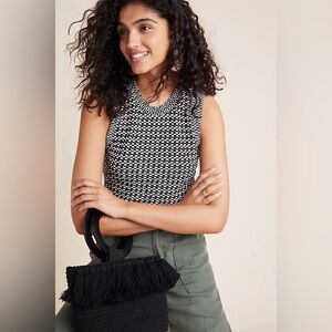 ANTHROPOLOGIE MAEVE Barbara Black And White Jacquard Sleeveless Top, Size Medium